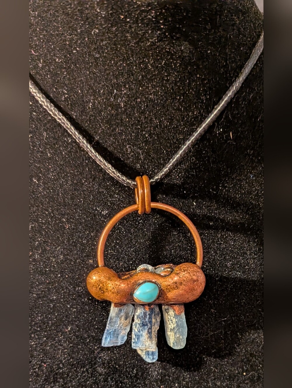 Handcrafted Copper Pendant Necklace with Blue Accent